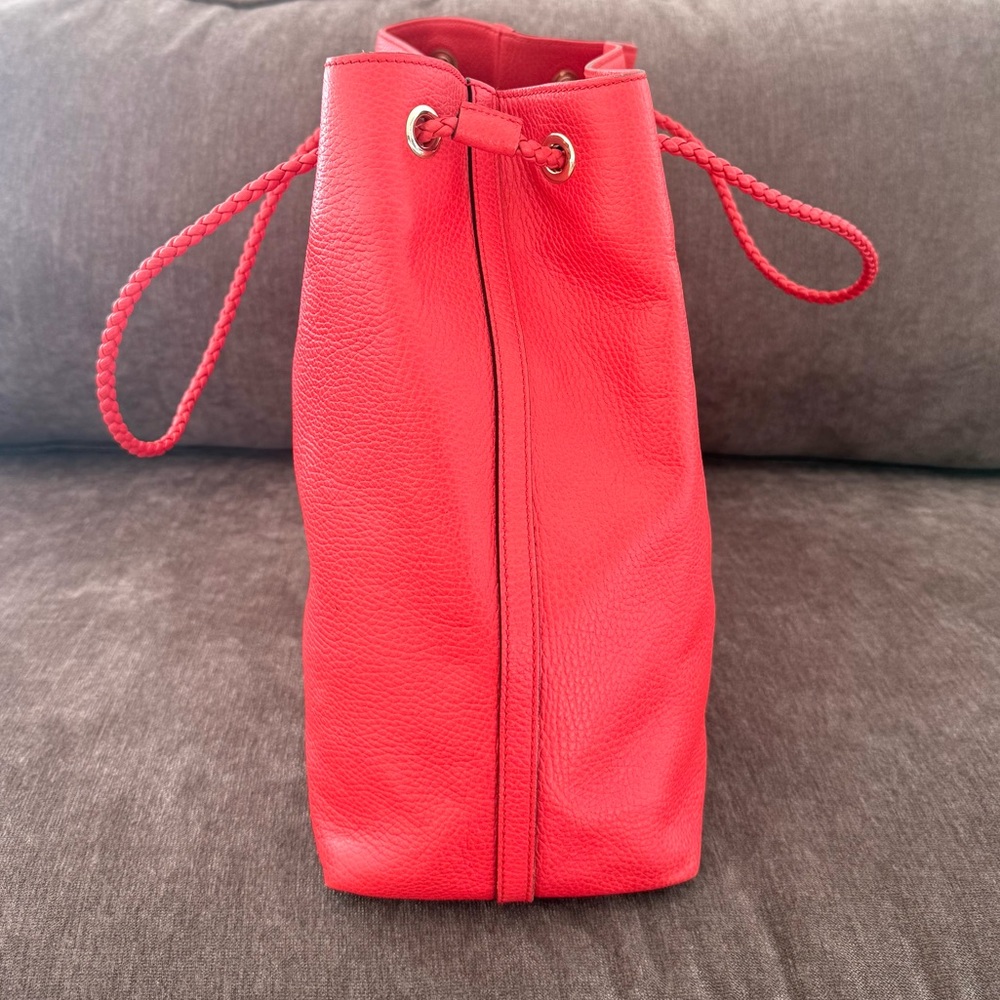 Authentic Gucci Gifford Tote Bag coral red leather large size braided handles - Picture 8 of 16